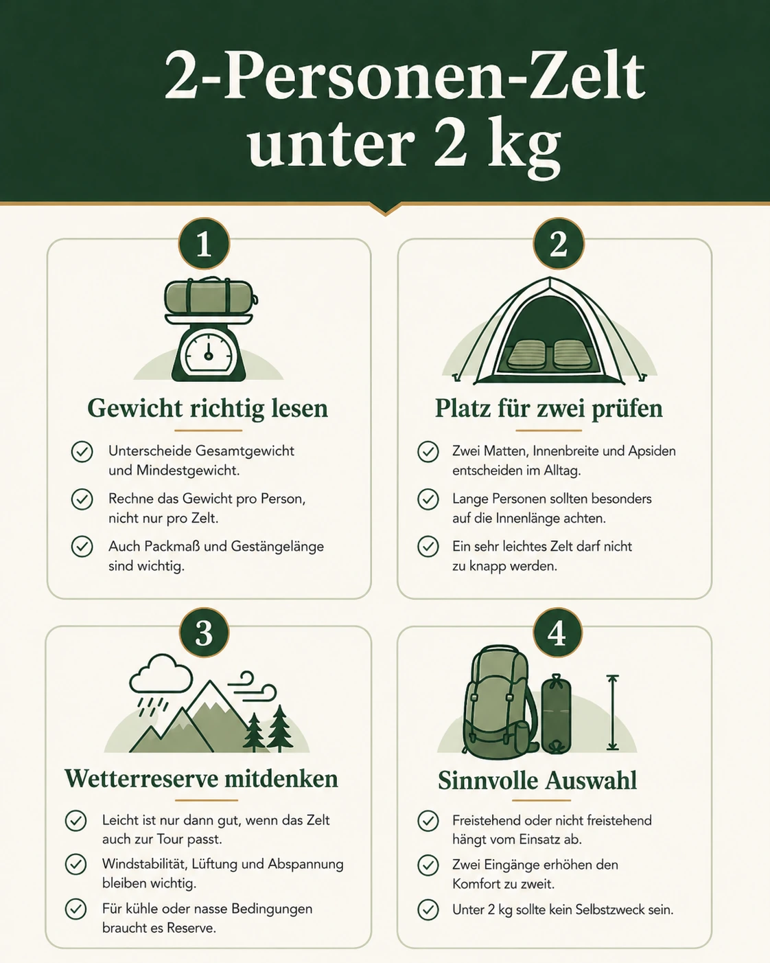 Infografik: 2-Personen-Zelt unter 2 kg